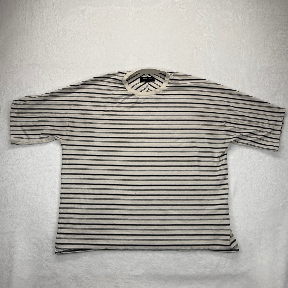 AllSaints Striped Jude SS Crew T-Shirt Cotton Blend Relaxed Fit Medium Read